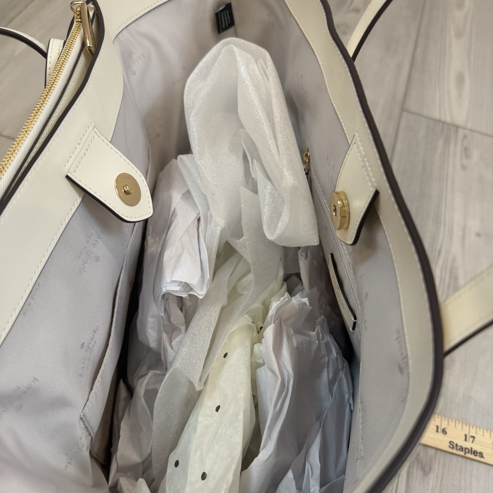 NWT Kate Spade KN624 Cece Pebbled Leather Large Tote Set In Meringue BEIGE - Picture 12 of 13